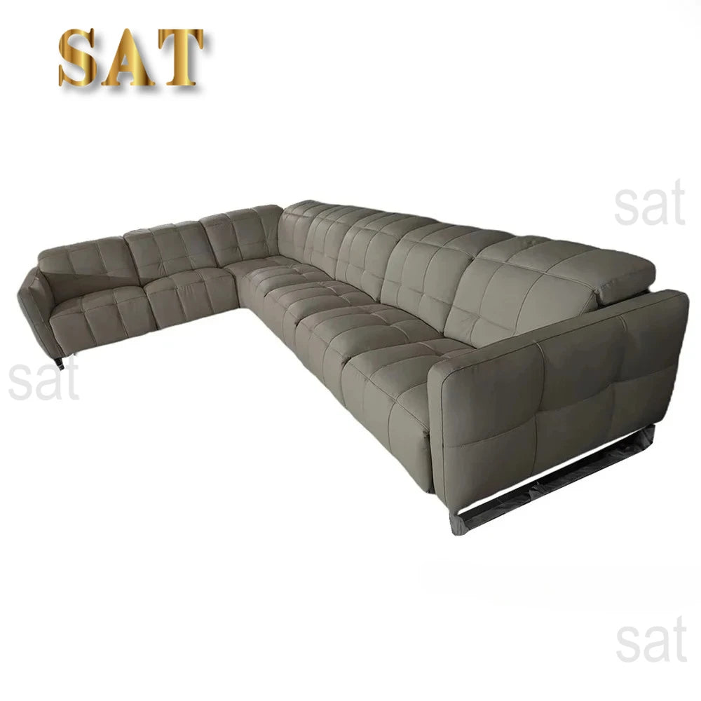 Luxury Genuine Leather Sectional Couch, Modern L-Shaped Dual Motors Electric Recliner Sofa with Adjustable Headrest Theater Room