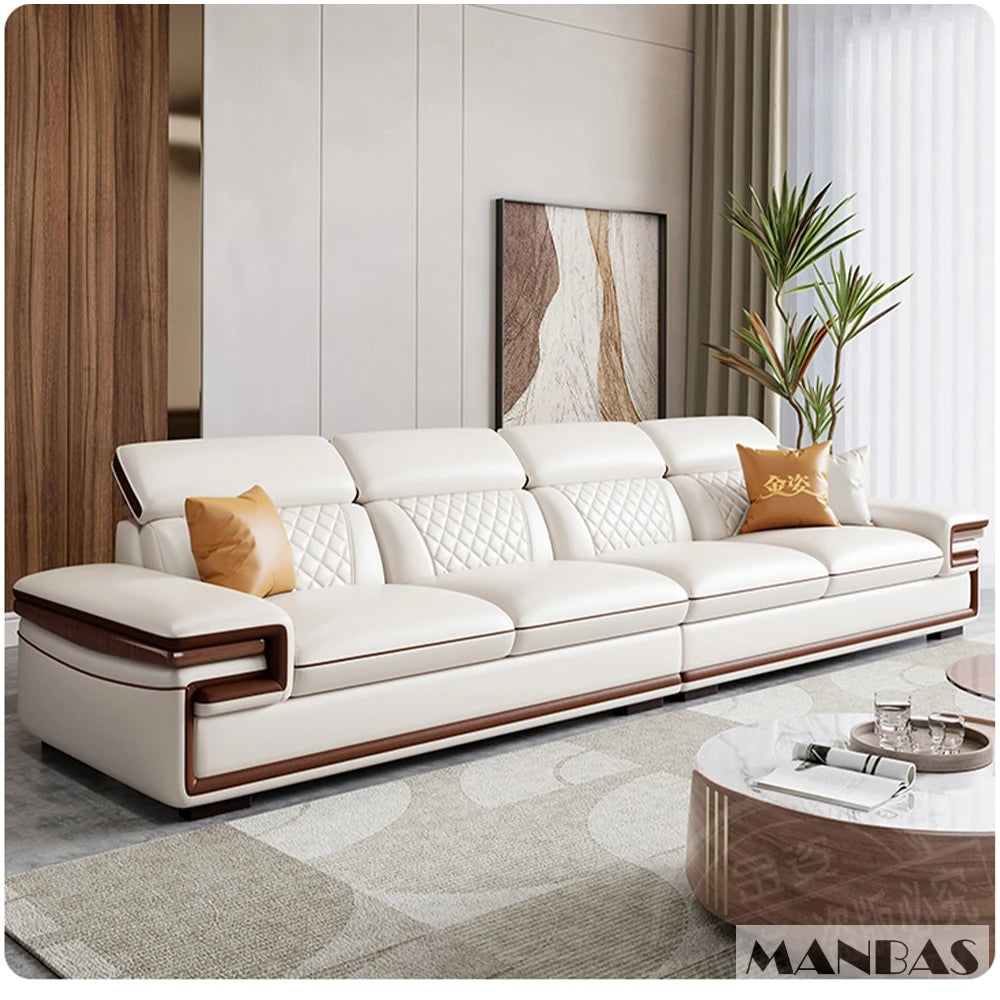 MINGDIBAO Premium Italian Genuine Leather Sofa Set for Living Room with Adjustable Headrests, Bluetooth Speaker, Wireless Charge