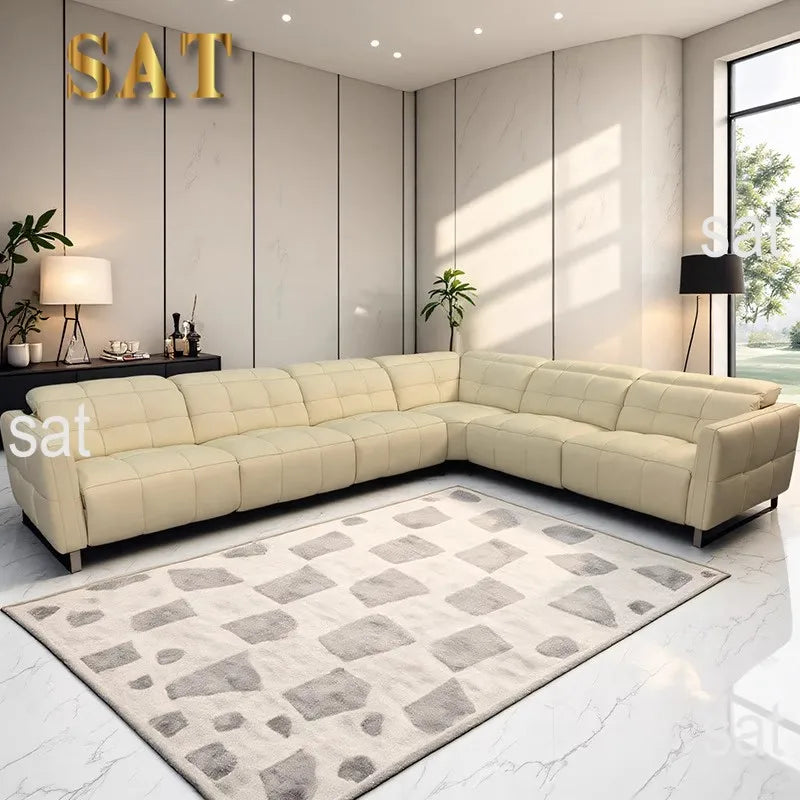 Luxury Genuine Leather Sectional Couch, Modern L-Shaped Dual Motors Electric Recliner Sofa with Adjustable Headrest Theater Room