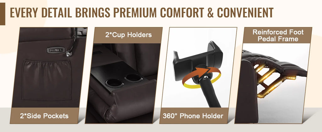 Redlife Loveseat Electric Recliner Sofa for Seniors, Massage & Heat,Dual Motor,350LBS Capacity,Cat-Claw Leather,For Living Room