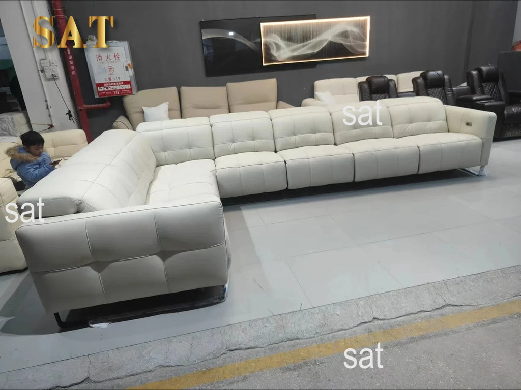 Luxury Genuine Leather Sectional Couch, Modern L-Shaped Dual Motors Electric Recliner Sofa with Adjustable Headrest Theater Room