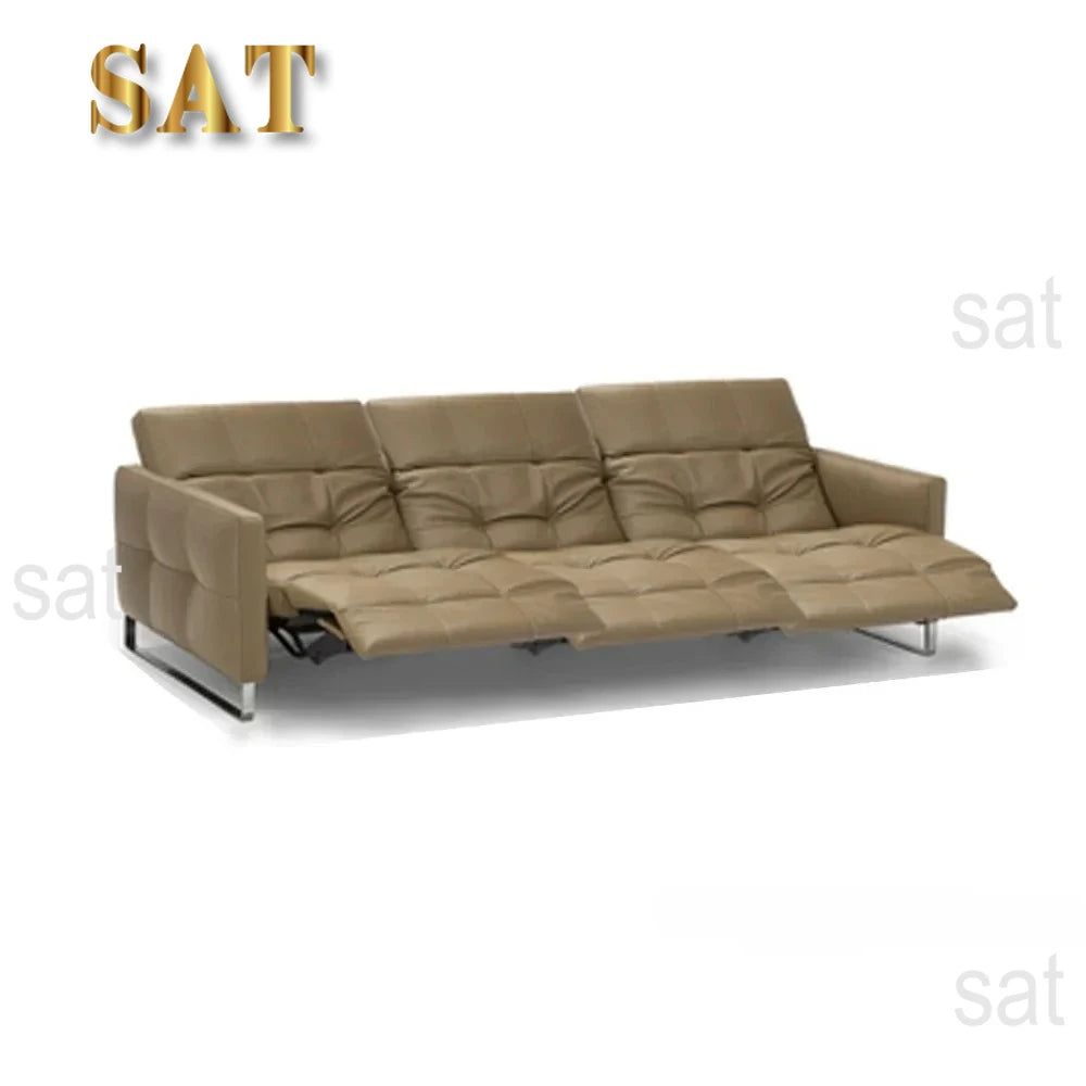 Luxury Genuine Leather Sectional Couch, Modern L-Shaped Dual Motors Electric Recliner Sofa with Adjustable Headrest Theater Room