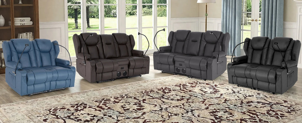 Redlife Loveseat Electric Recliner Sofa for Seniors, Massage & Heat,Dual Motor,350LBS Capacity,Cat-Claw Leather,For Living Room